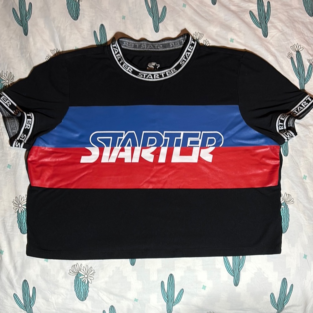 Starter Black Red Blue Cropped T-Shirt